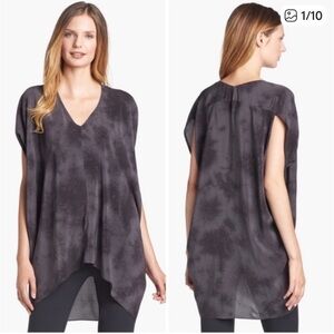 Eileen Fisher Silk Crystalline Shibori Tunic V Neck Top Size Medium
